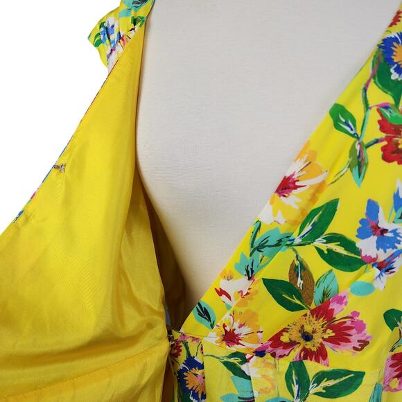 Kate Spade Womens Cathleen Silk Wrap Dress Size 6 Yellow Floral Brunch Designer - Picture 10 of 16